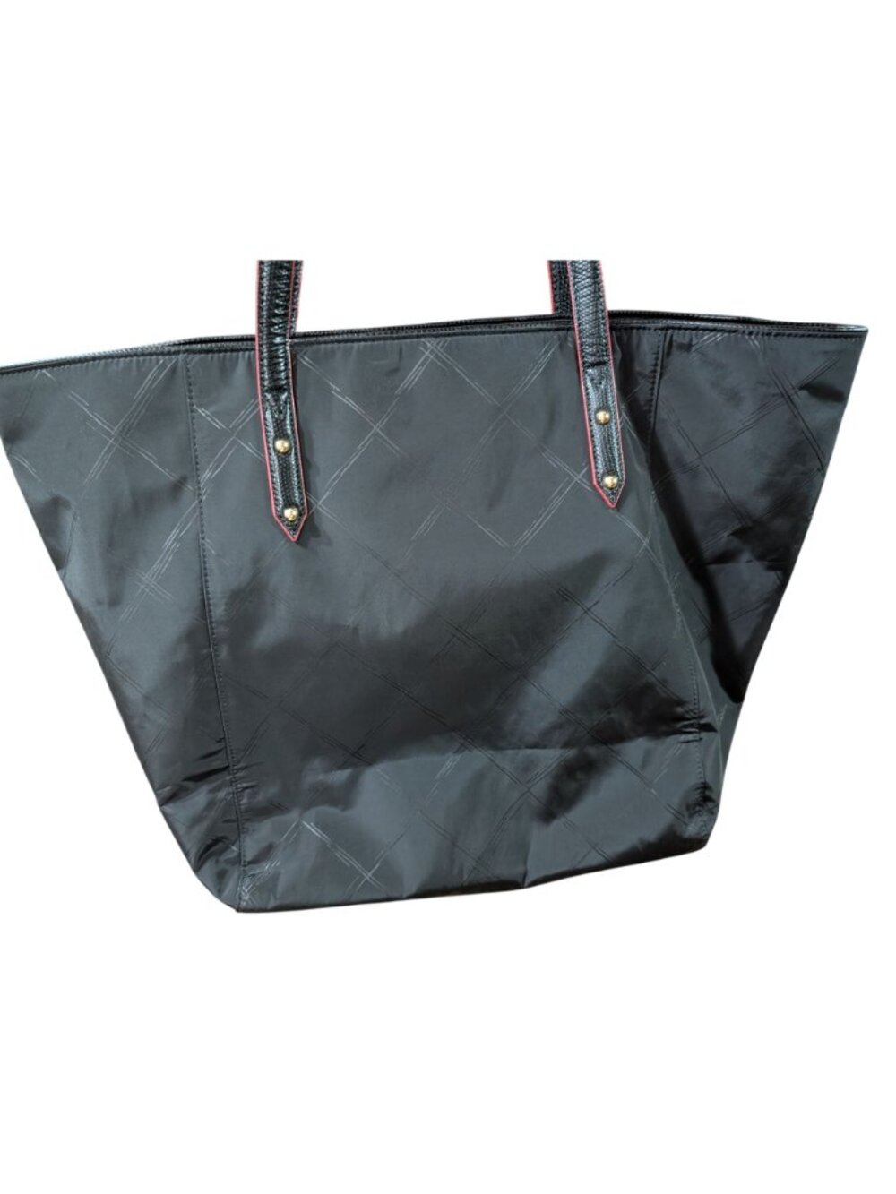 Vera Bradley Black Nylon Quilted Tote Bag With Printed Interior & Double Strap H - Picture 4 of 6